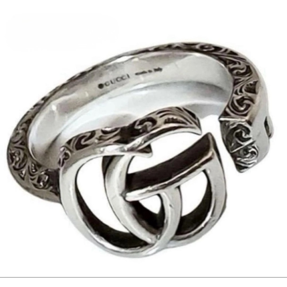 GUCCI Double G Arabesque Key Motif Silver Ring